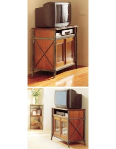 Meuble TV vidéo en bois et fer forgé