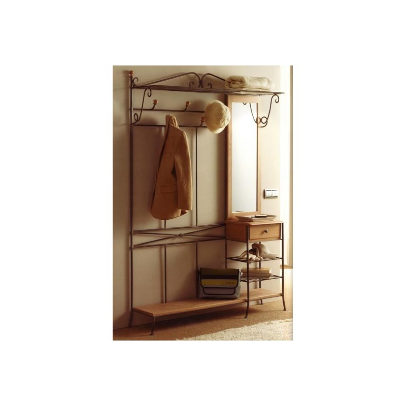 Vestiaire, porte-manteau en bois et fer forgé