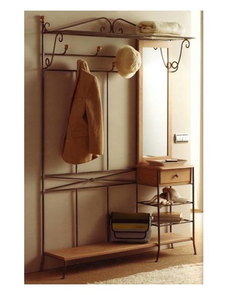 Vestiaire, porte-manteau en bois et fer forgé