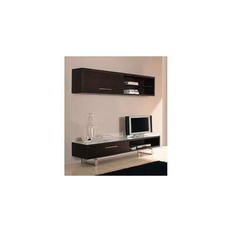 Meuble TV MATRIX plateau verre extra-clair teinté blanc brillant Sambométal