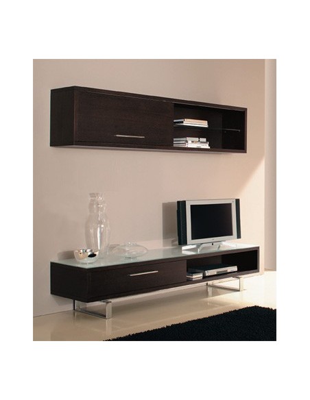 Meuble TV MATRIX plateau verre extra-clair teinté blanc brillant Sambométal