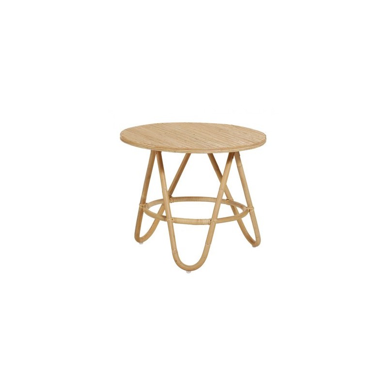 Table basse ronde avec plateau Diabolo en canne naturelle V13R + PANV13R
