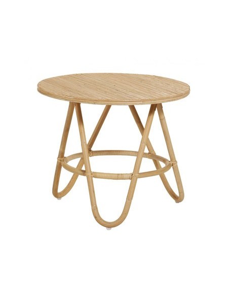 Table basse ronde avec plateau Diabolo en canne naturelle V13R + PANV13R