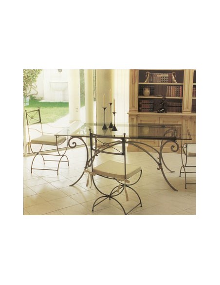 Table lagune rectangulaire, plateau verre, bois ou travertin, Patines Anciennes