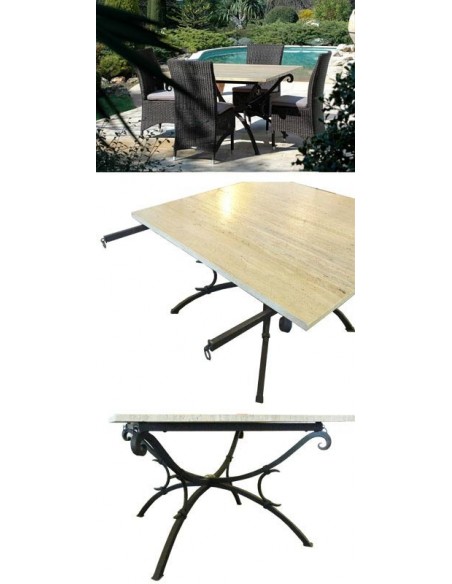 Table carrée roma plateau travertin, Patines Anciennes