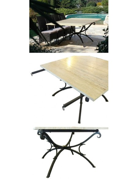 Table rectangulaire roma plateau travertin, Patines Anciennes
