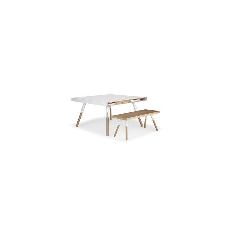 Ensemble table stratifiée blanc et banc Phill
