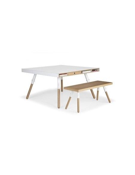 Ensemble table stratifiée blanc et banc Phill