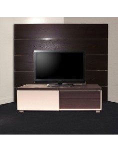 Meuble tv d'angle c125, bois et inox