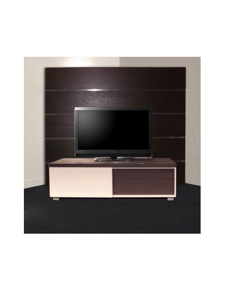 Meuble tv d'angle c125, bois et inox