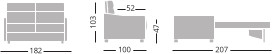 Dimensions Canapé lit convertible 3 places AE 140
