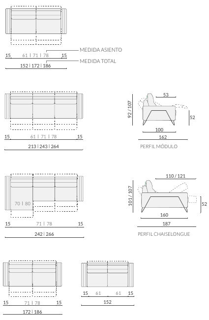 Dimensions Canapés EINAR Acomodel