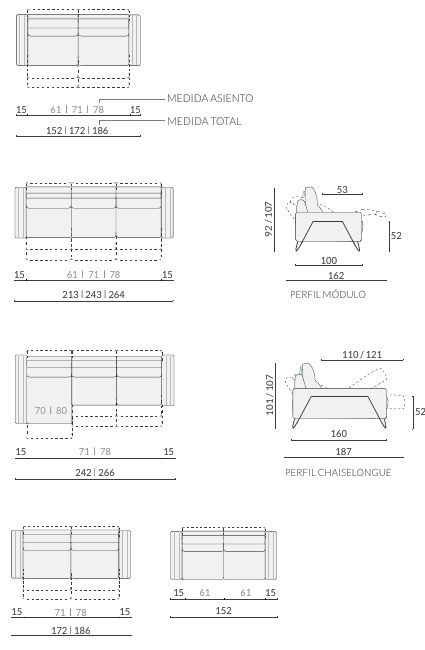 Dimensions Canapés relaxation IGOR Acomodel