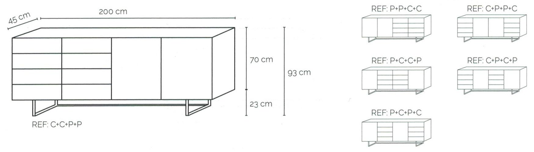 Dimensions Buffet 2 portes 8 tiroirs HOME LIVING