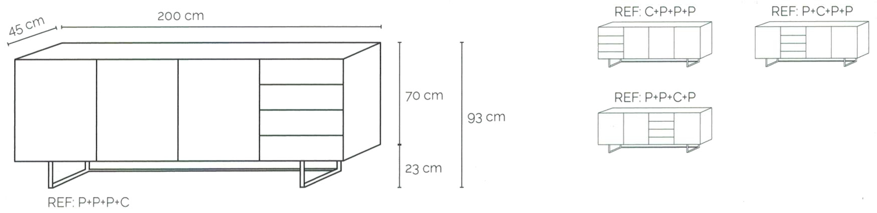 Dimensions Buffet 3 portes 4 tiroirs HOME LIVING