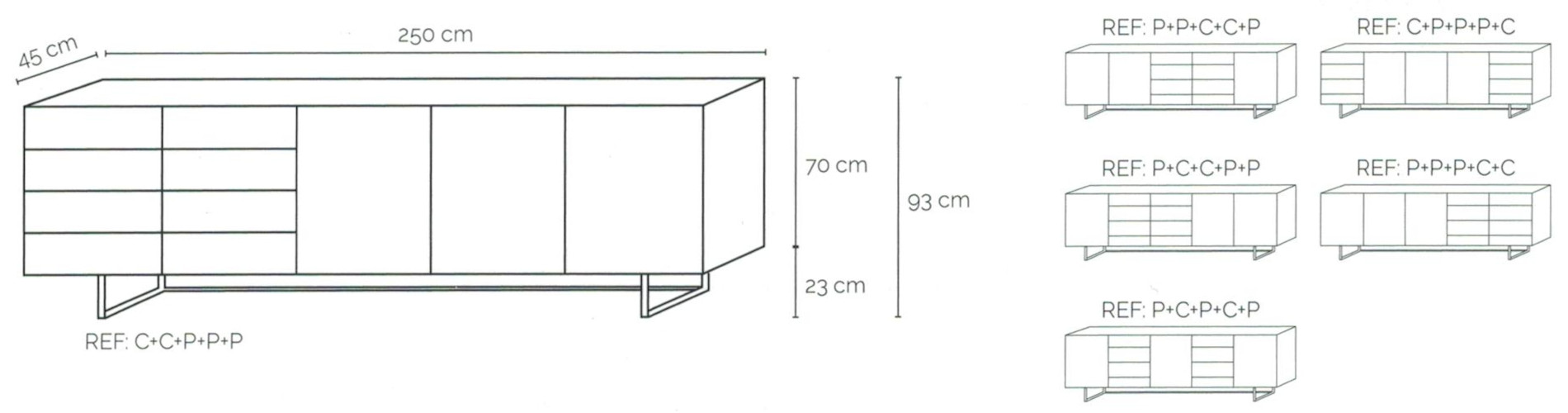 Dimensions Buffet 3 portes 8 tiroirs HOME LIVING