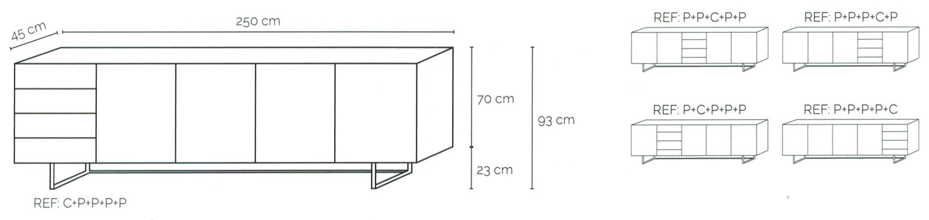 Dimensions Buffet 4 portes 4 tiroirs HOME LIVING